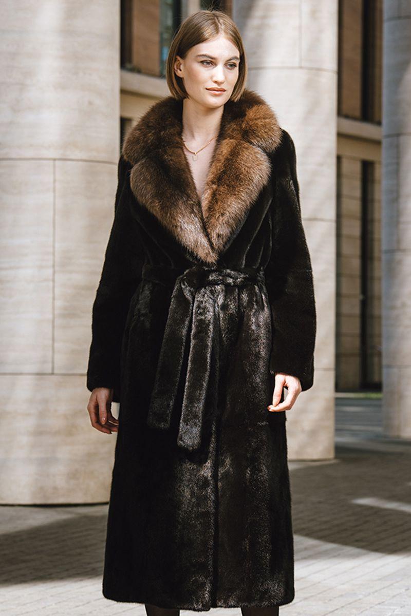 Норковая шуба с воротником из соболя фото
