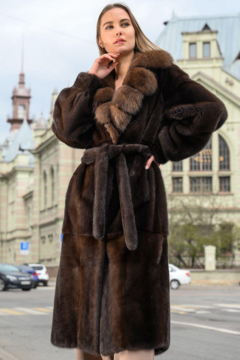 Норковая шуба с английским воротником из соболя фото