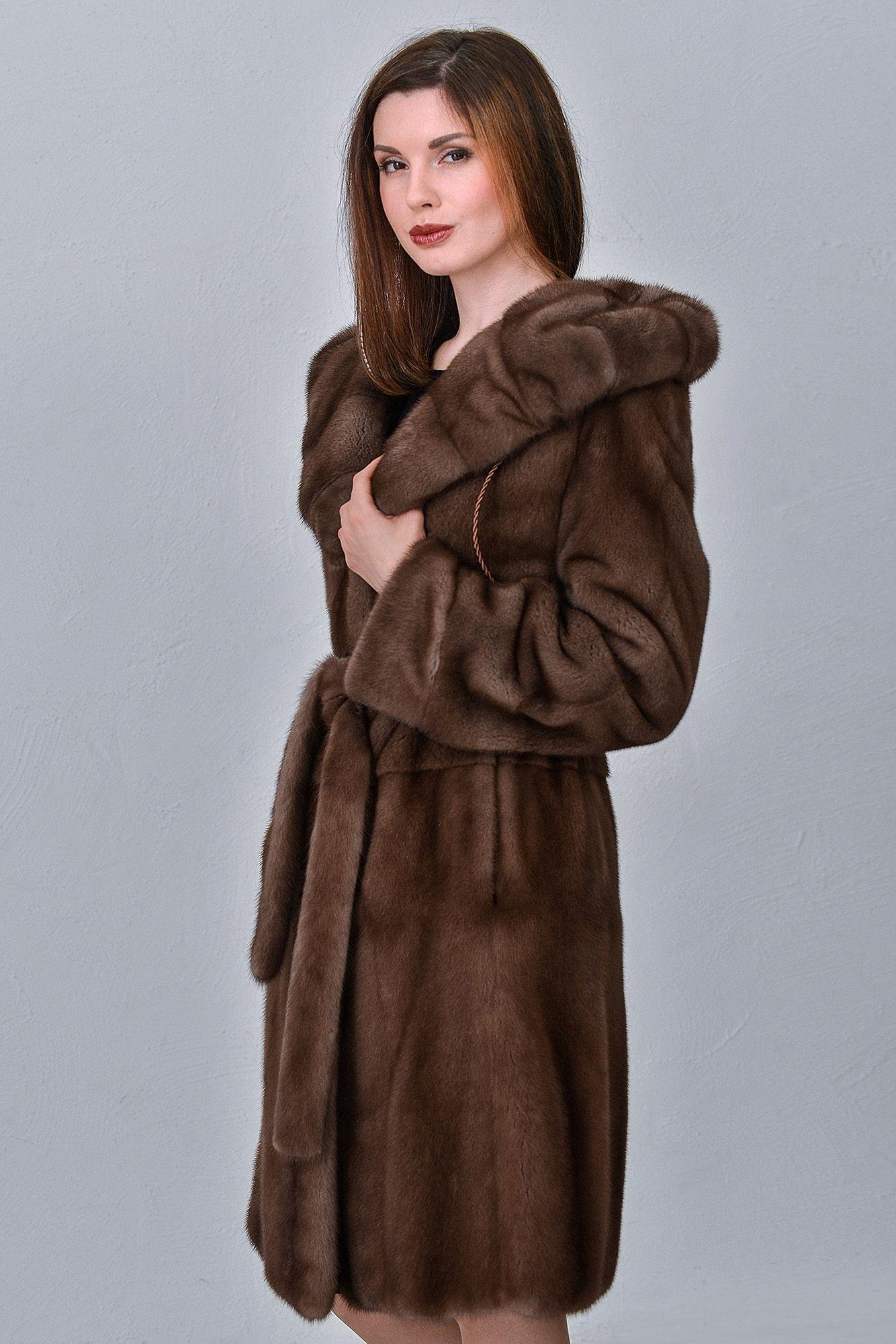 Шуба из норки с капюшоном фото