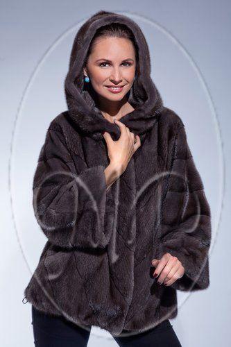 Шуба из норки с капюшоном фото