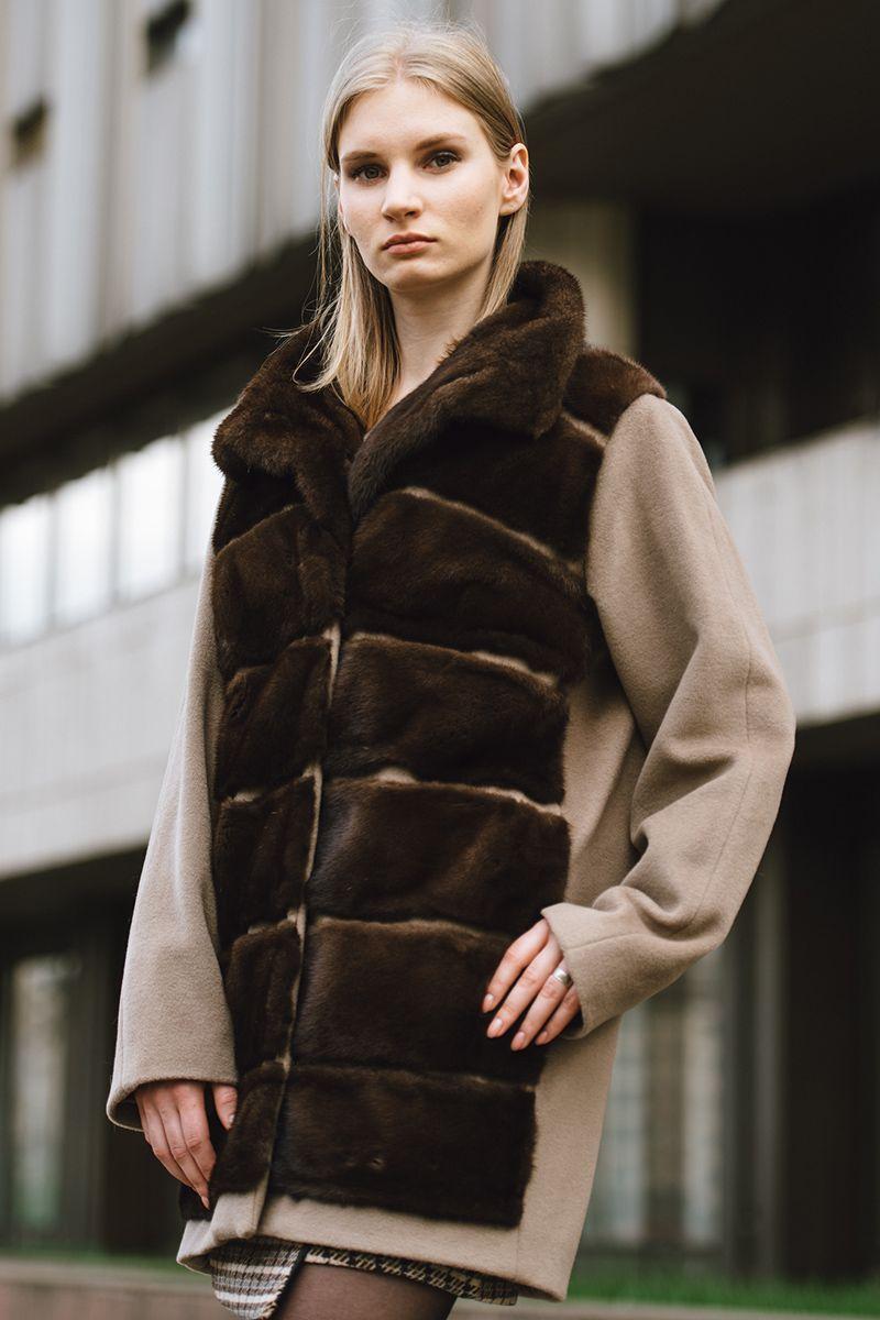 Пальто из кашемира с норкой фото