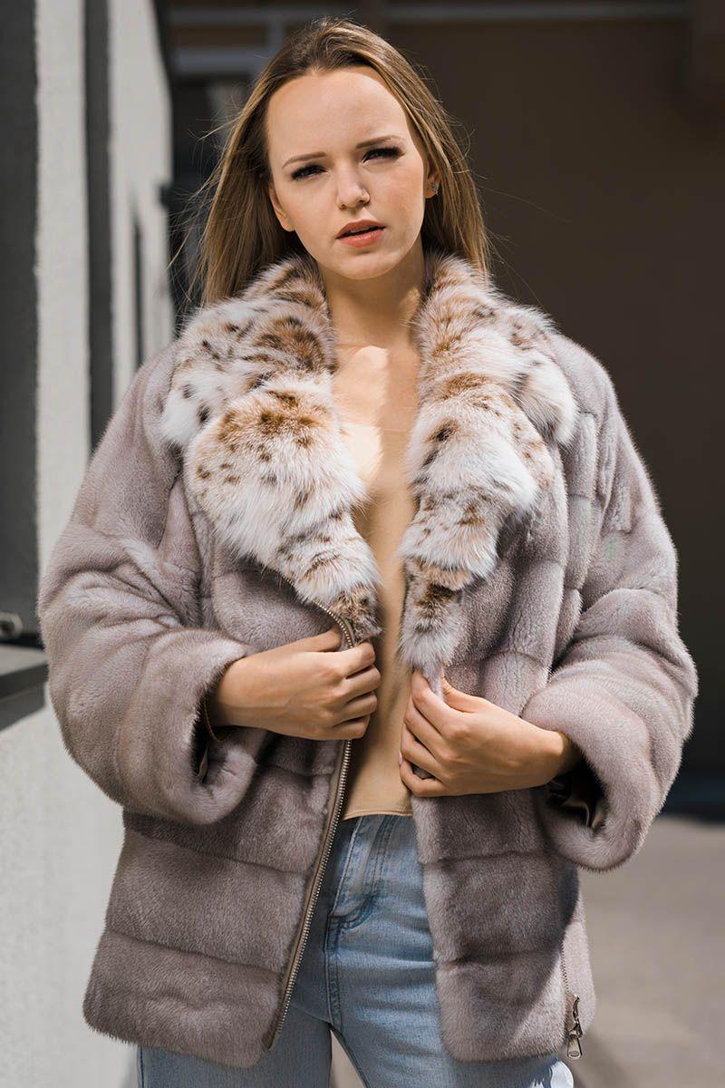 Норковая косуха с воротником из рыси фото