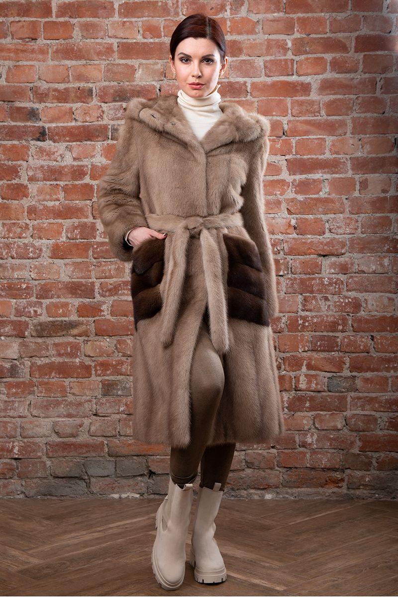 Норковая шуба с капюшоном фото