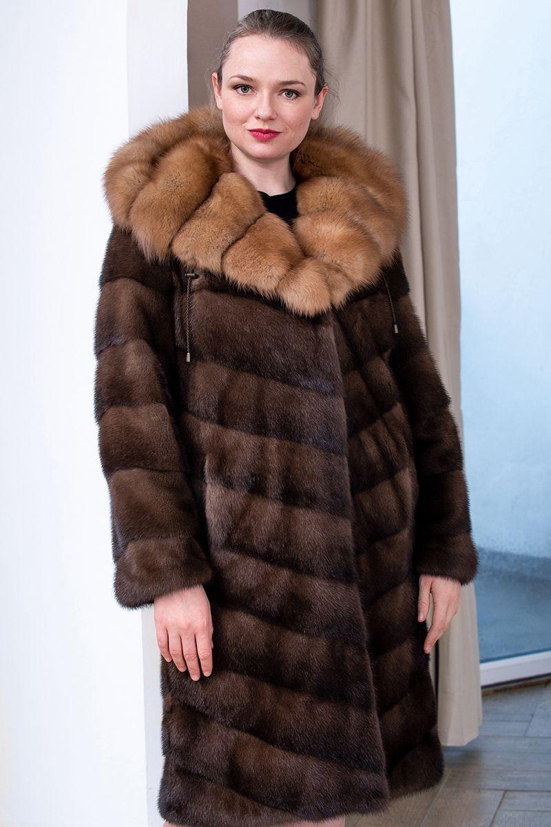 Норковая шуба с воротником из куницы фото