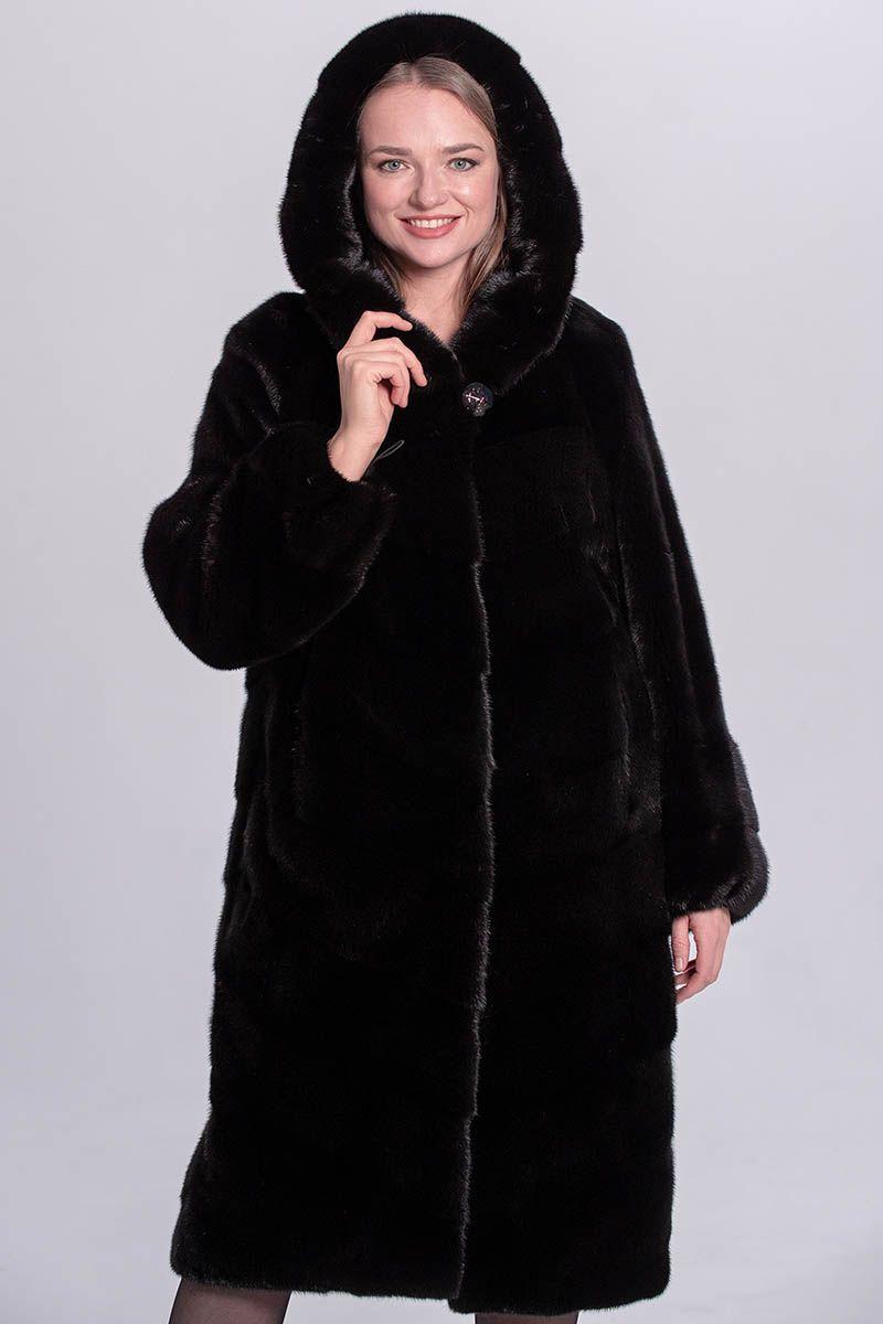 Норковая шуба с капюшоном фото