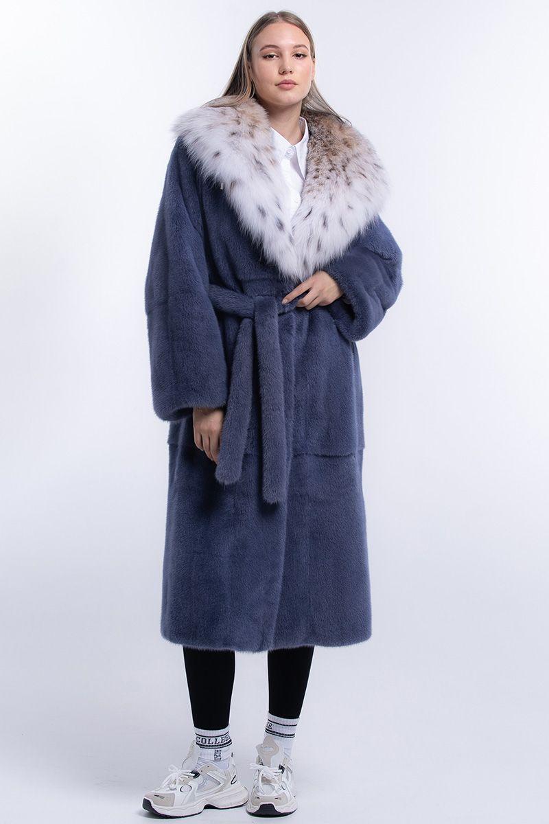 Норковая шуба с капюшоном из рыси фото