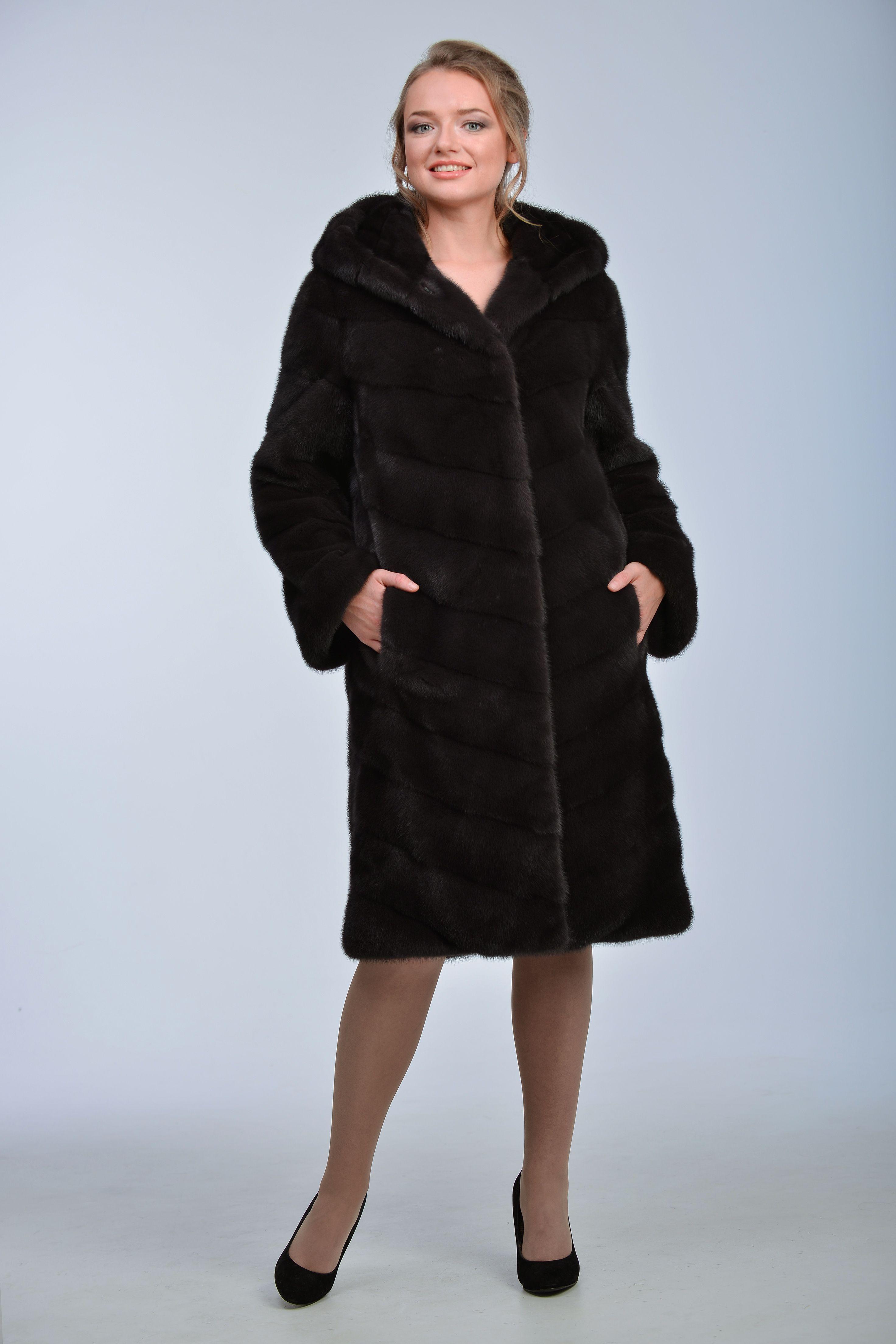 Норковая шуба с капюшоном фото