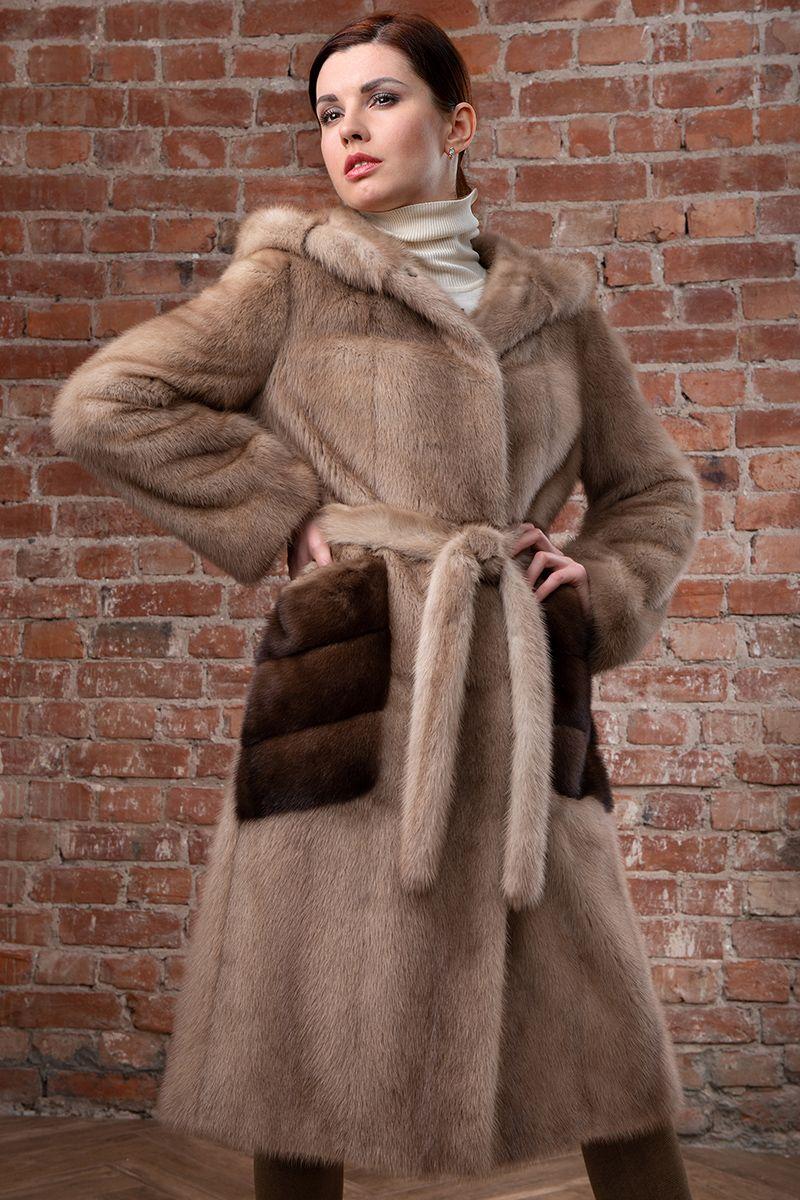 Норковая шуба с капюшоном фото