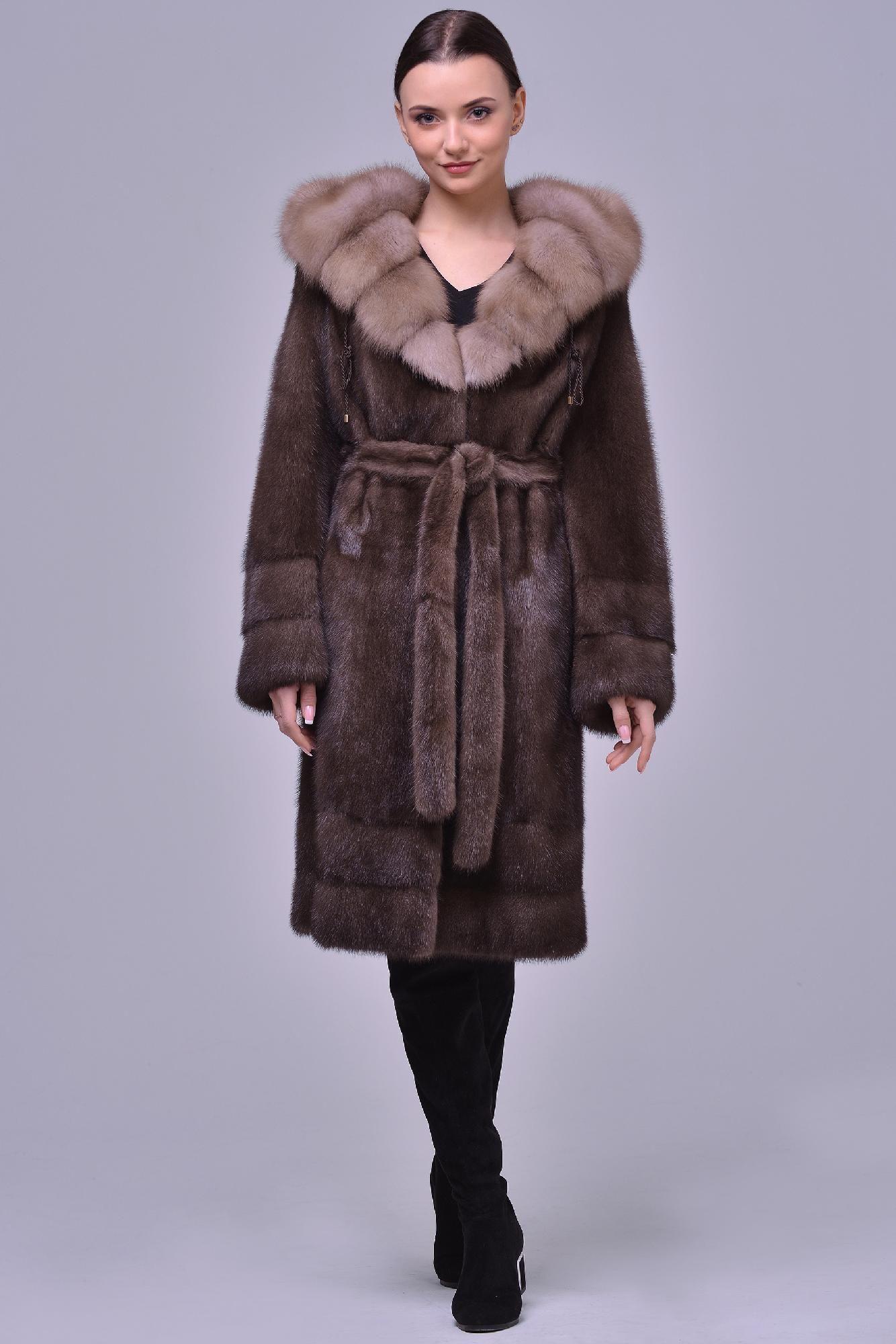Норковая шуба с капюшоном из куницы фото