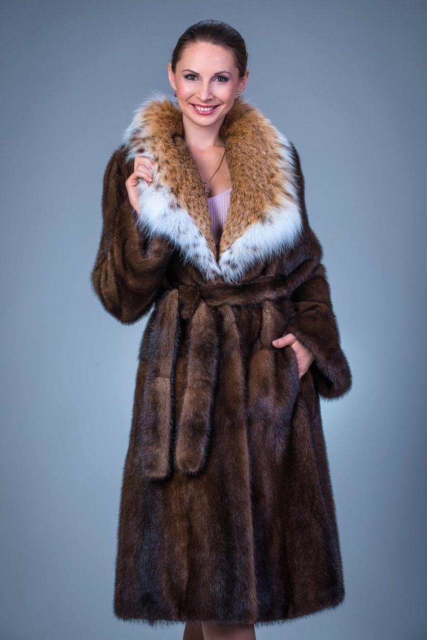 Пальто женское из  меха норки + рысь фото