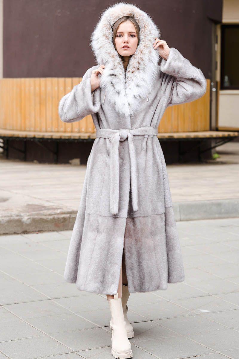 Норковая шуба с капюшоном из рыси фото