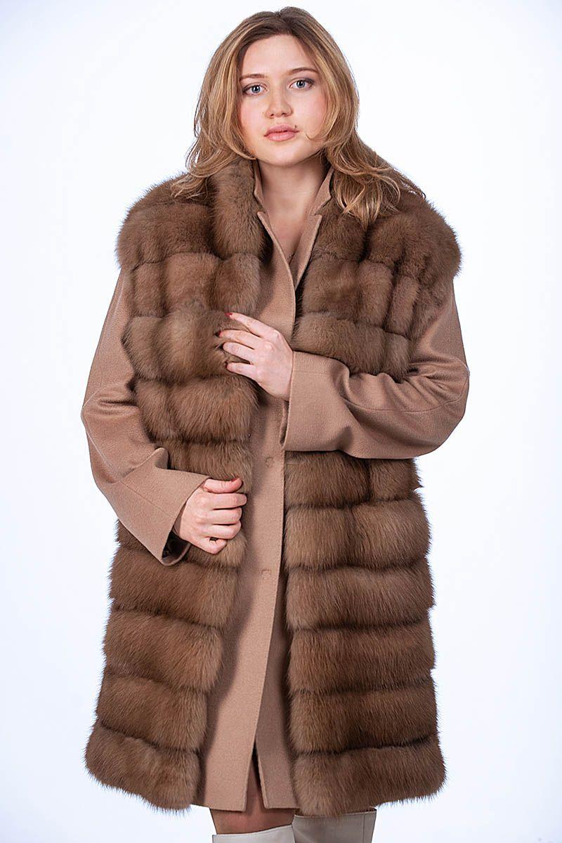 Двойка (жилет из куницы +пальто из кашемира) фото