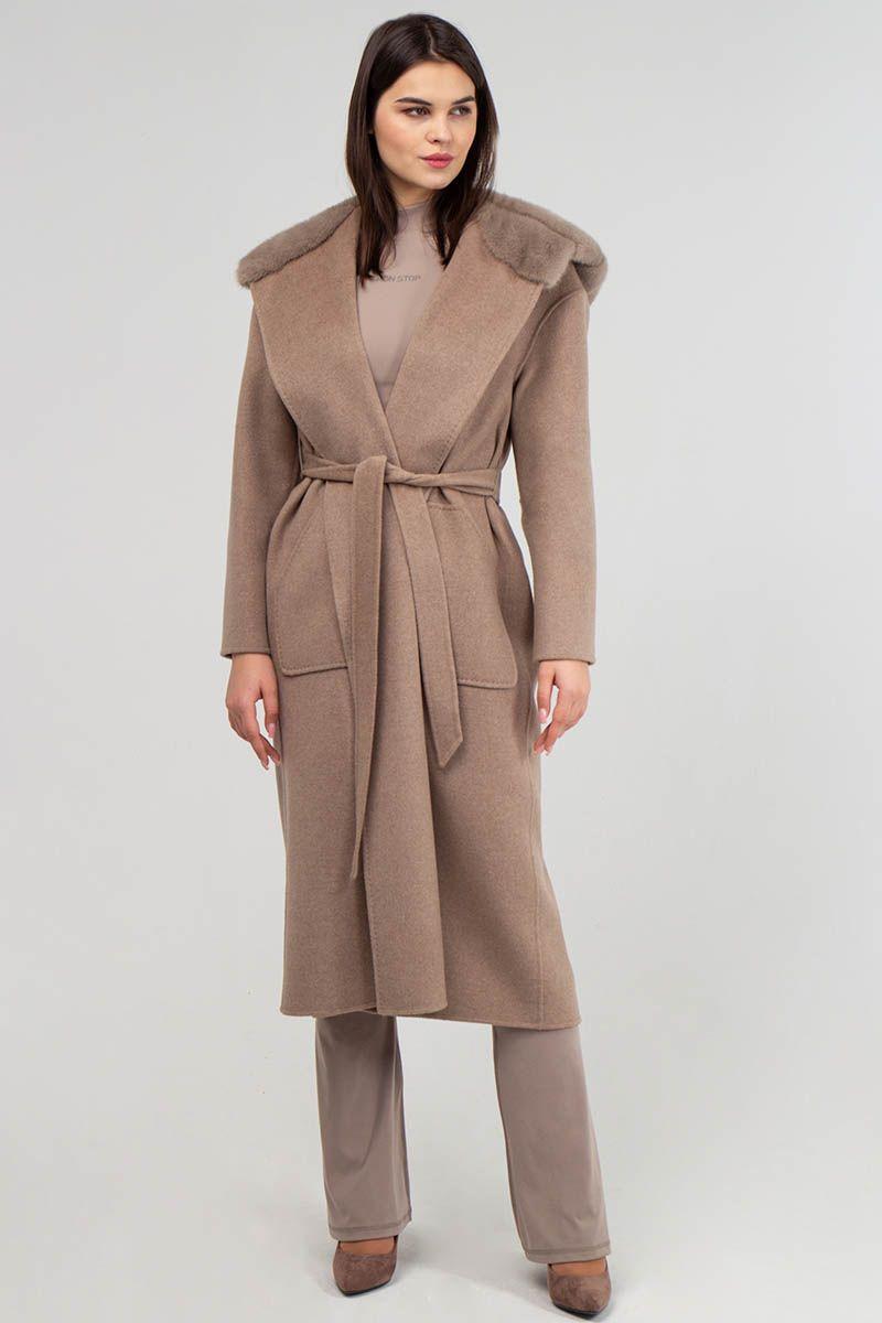 Кашемировое пальто с отделкой из норки фото