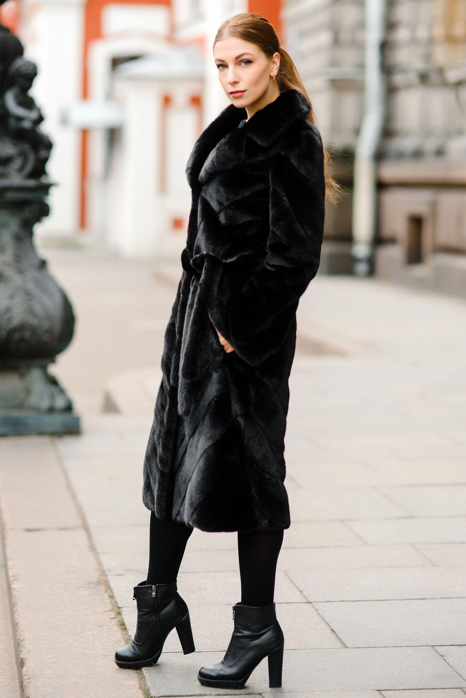 Норковая шуба с английским воротником фото