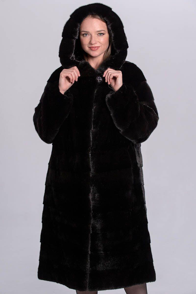 Норковая шуба с капюшоном фото