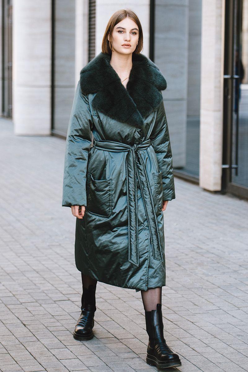 Пальто из плащевой ткани с норкой фото