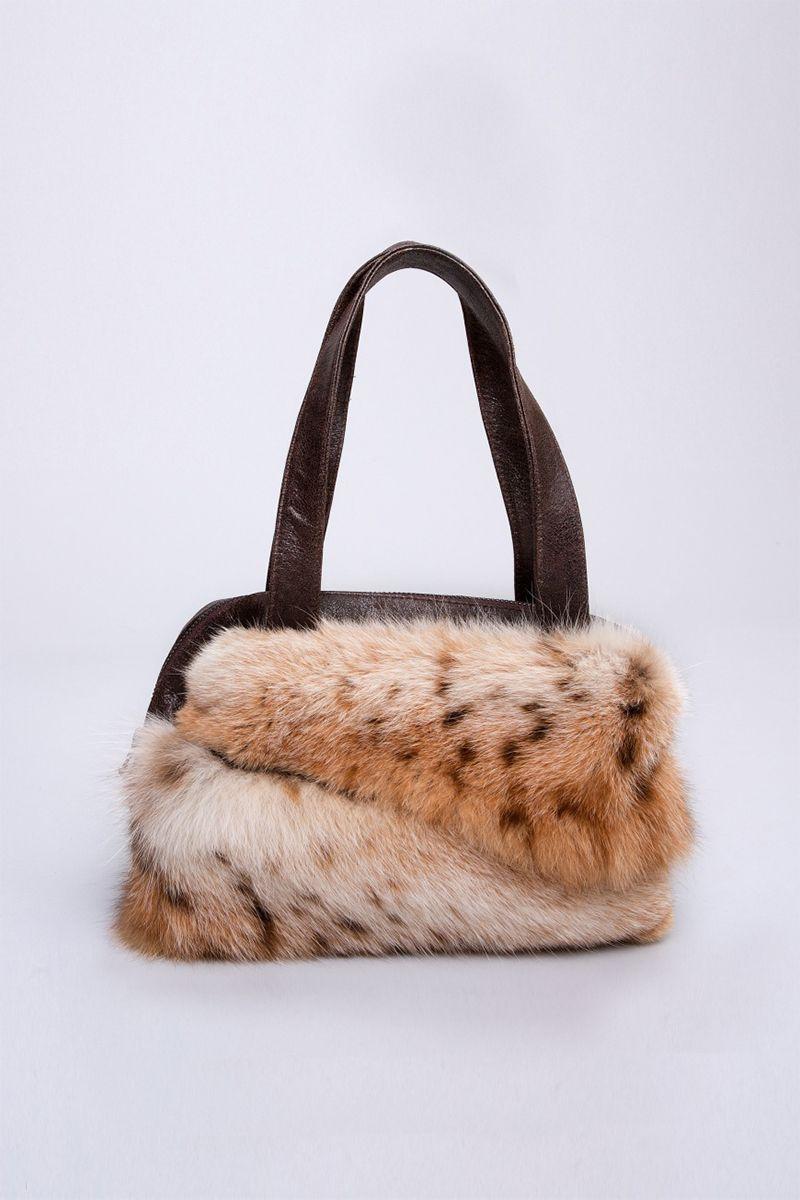 Сумка из натуральной кожи с отделкой из рыси фото