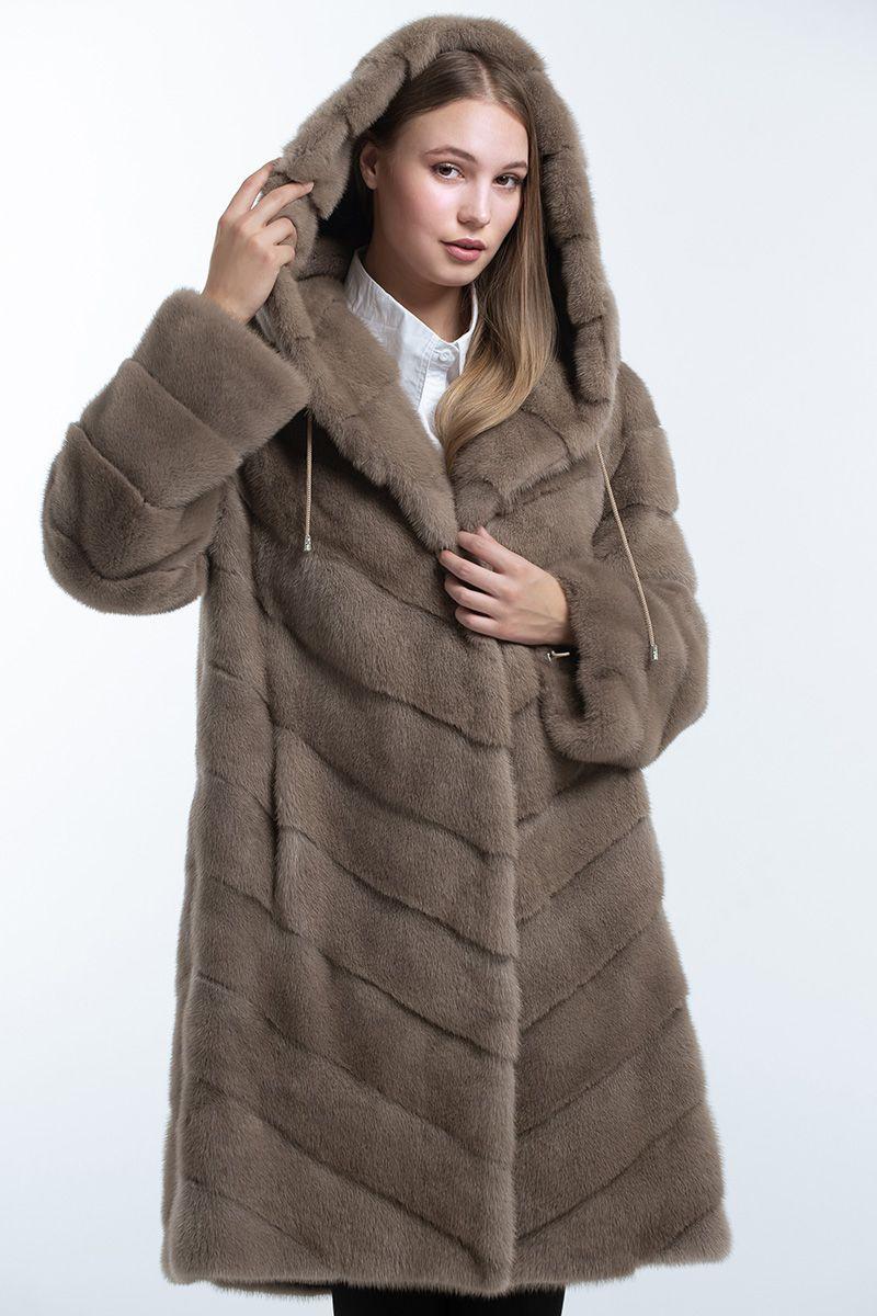 Норковая шуба с капюшоном фото