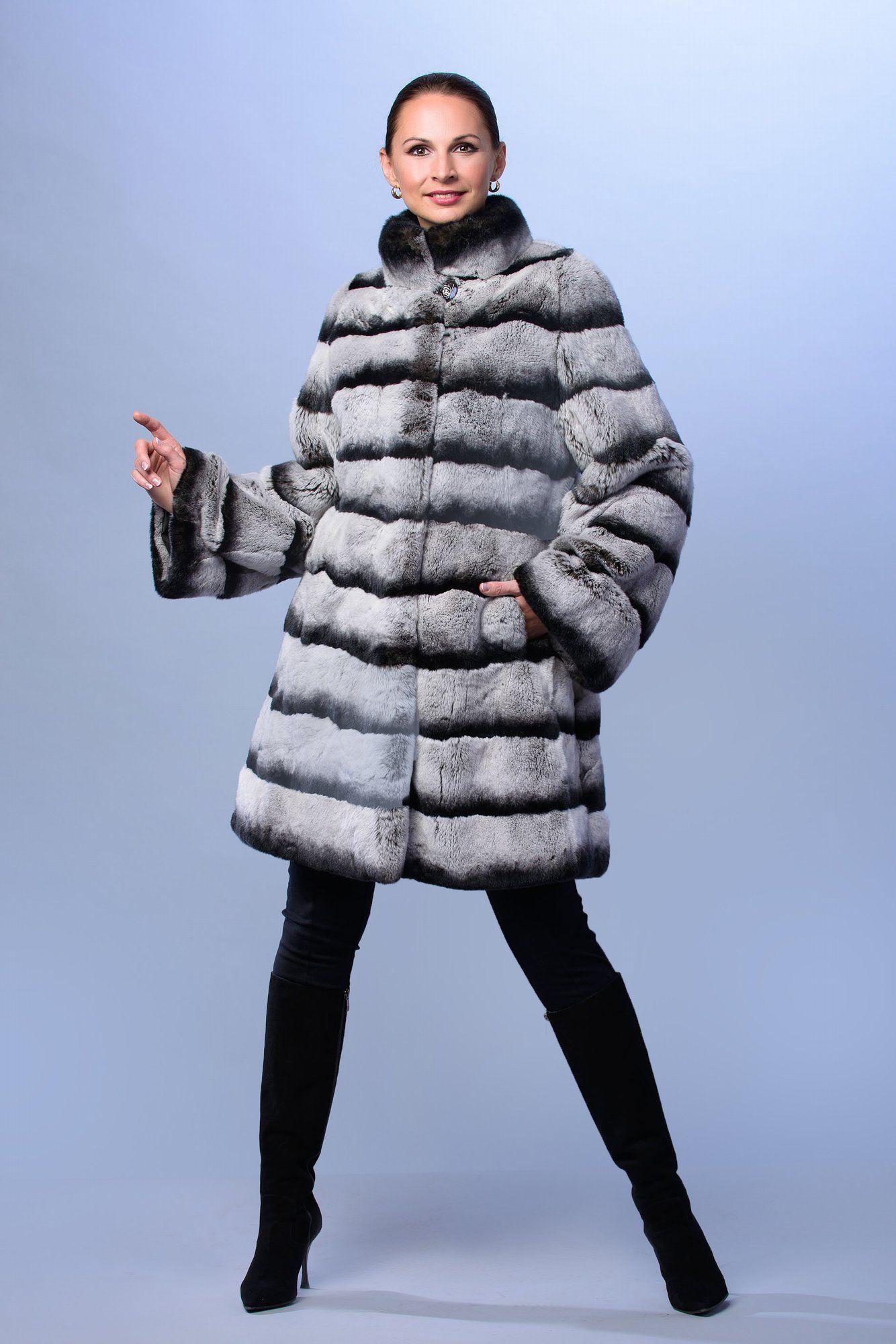 Пальто из шиншиллового кролика с воротником стойка фото