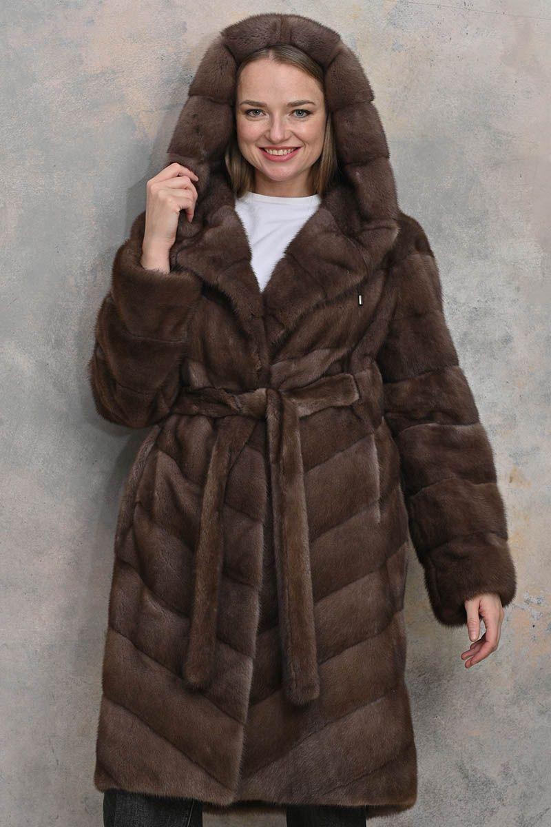 Шуба из норки с капюшоном фото