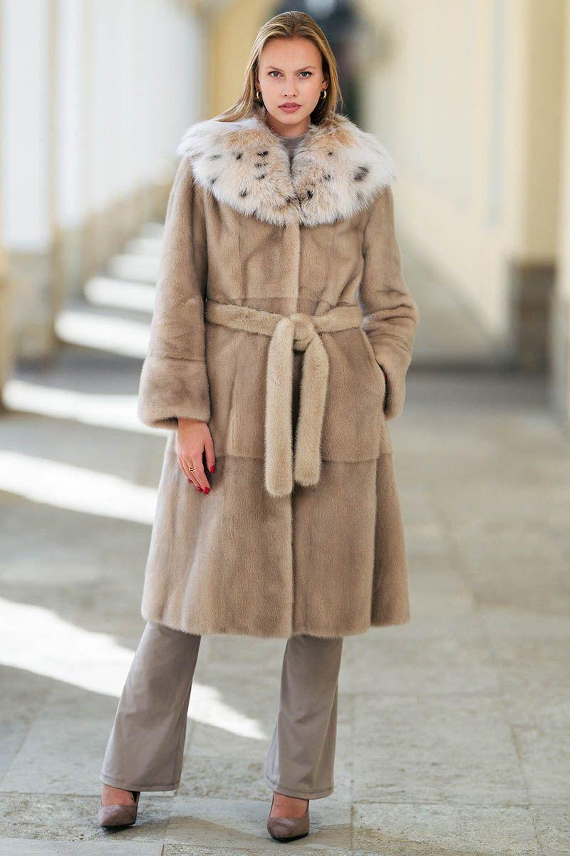 Норковая шуба с воротником из рыси фото
