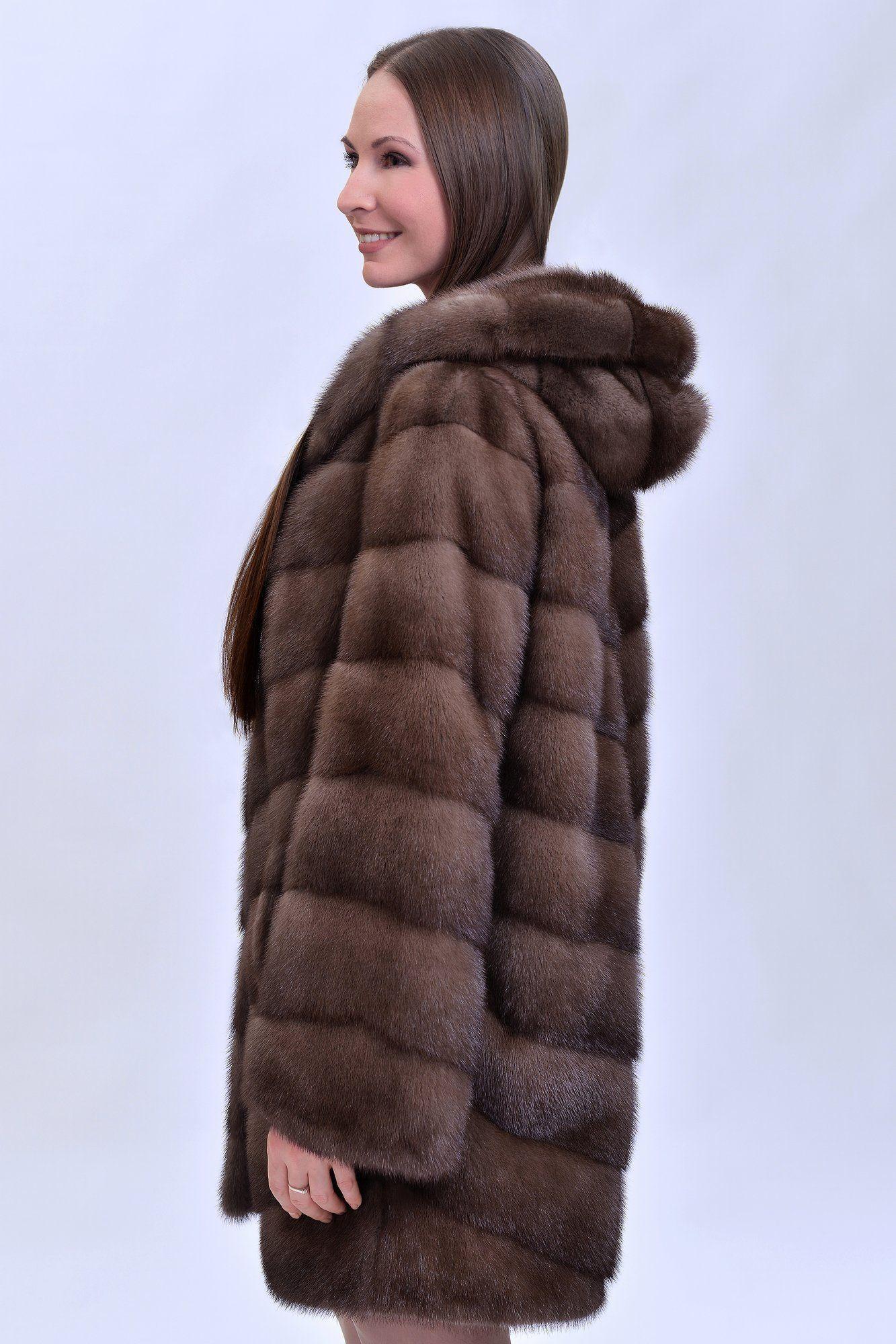 Норковая шуба с капюшоном фото