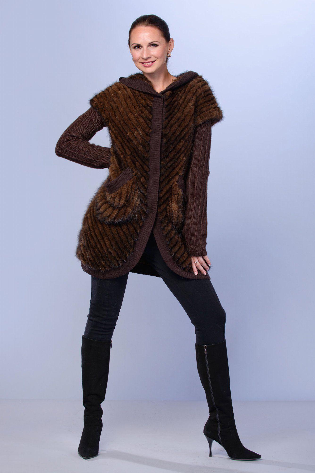 Вязаный жилет из  норки фото