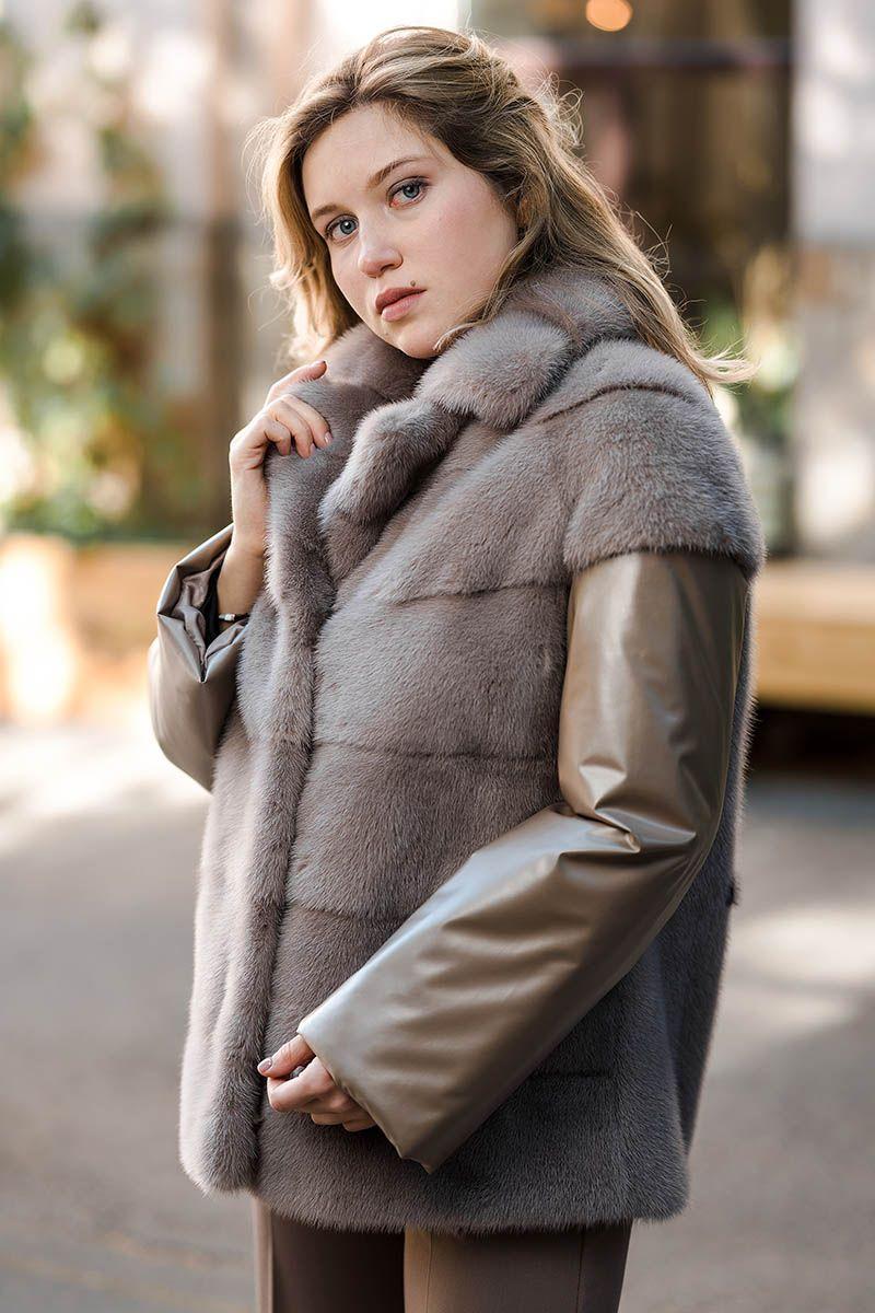 Куртка из норки с английским воротником фото
