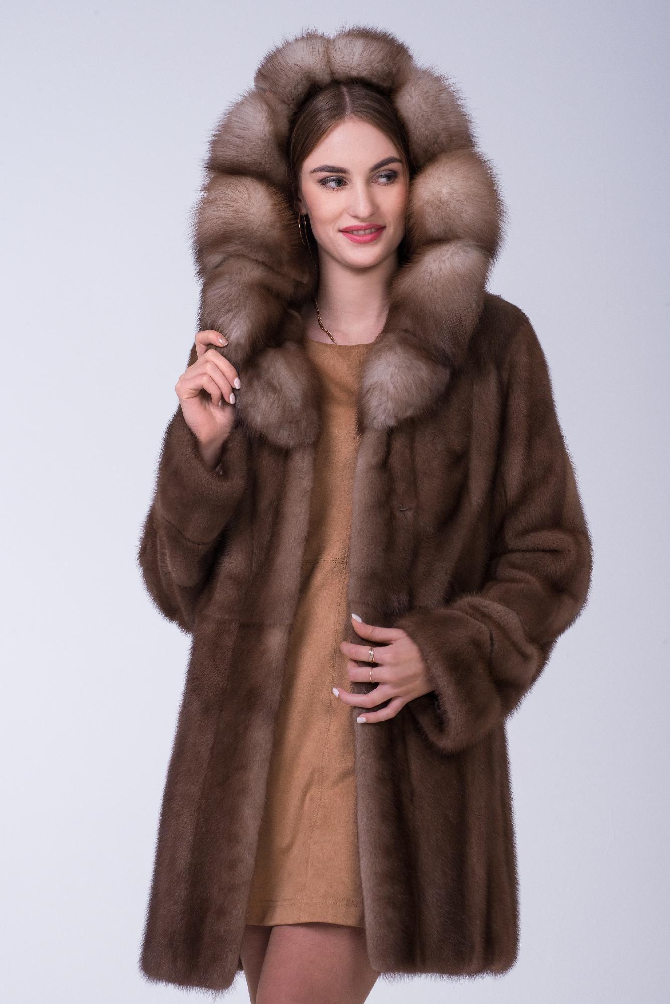 Пальто женское из  меха норки с куницей фото