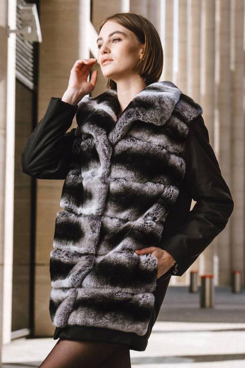 Куртка  из меха кролика с тканью фото