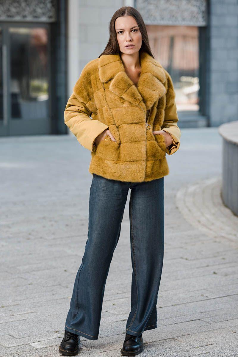 Куртка из норки с рукавами из ткани фото