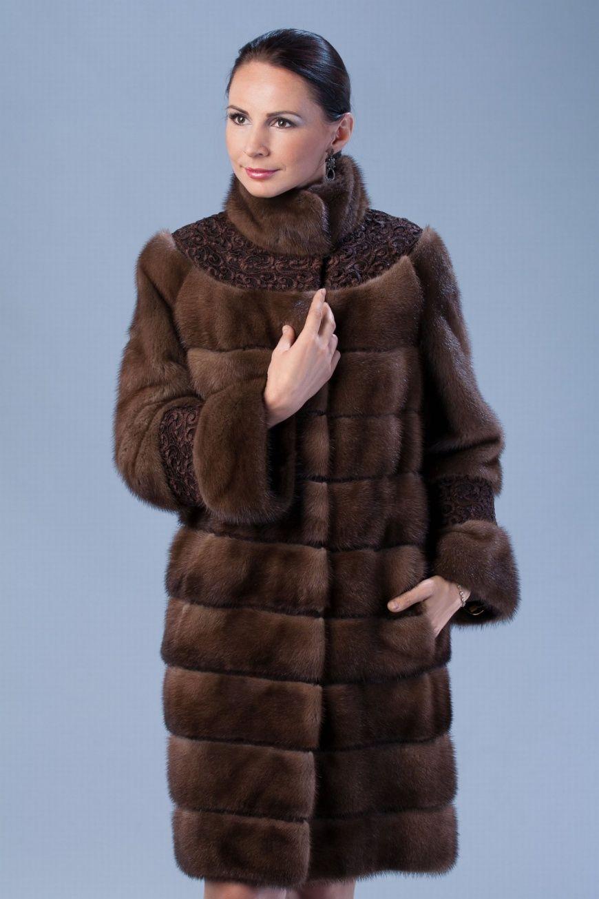 Шуба из норки с вортником стойка фото