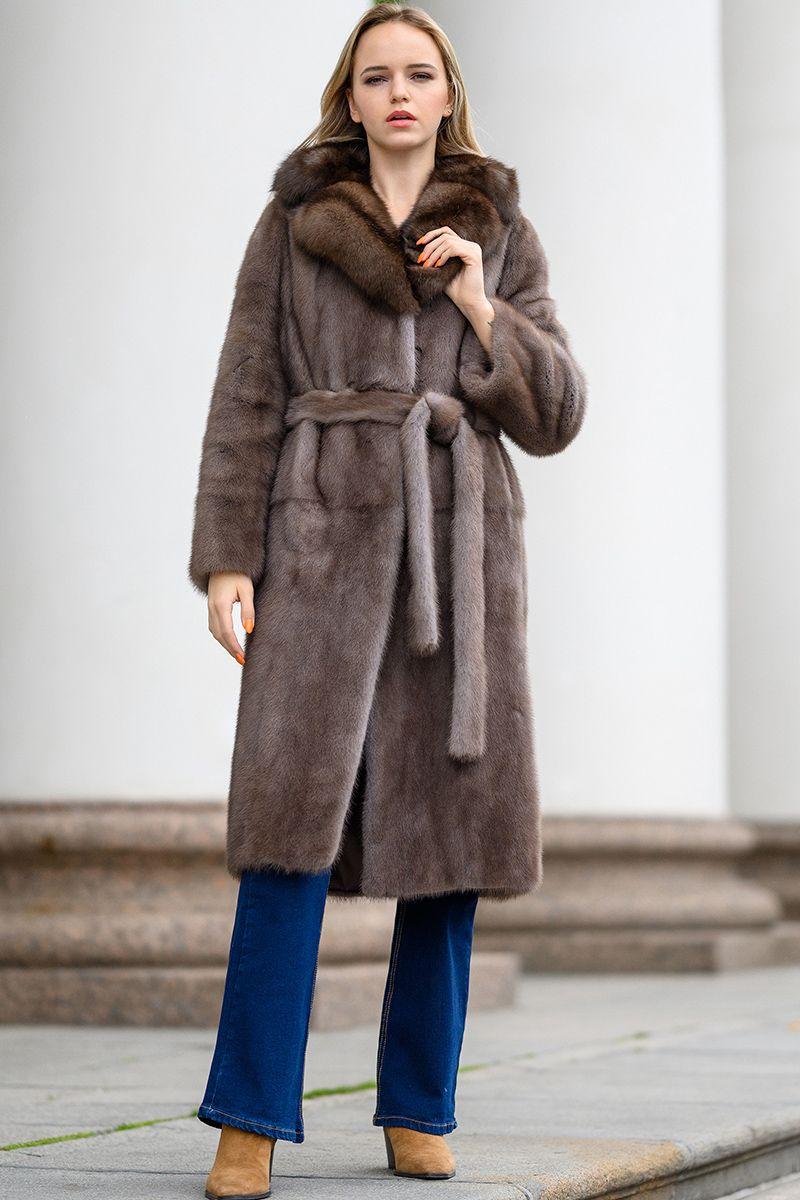Норковая шуба с воротником из соболя фото
