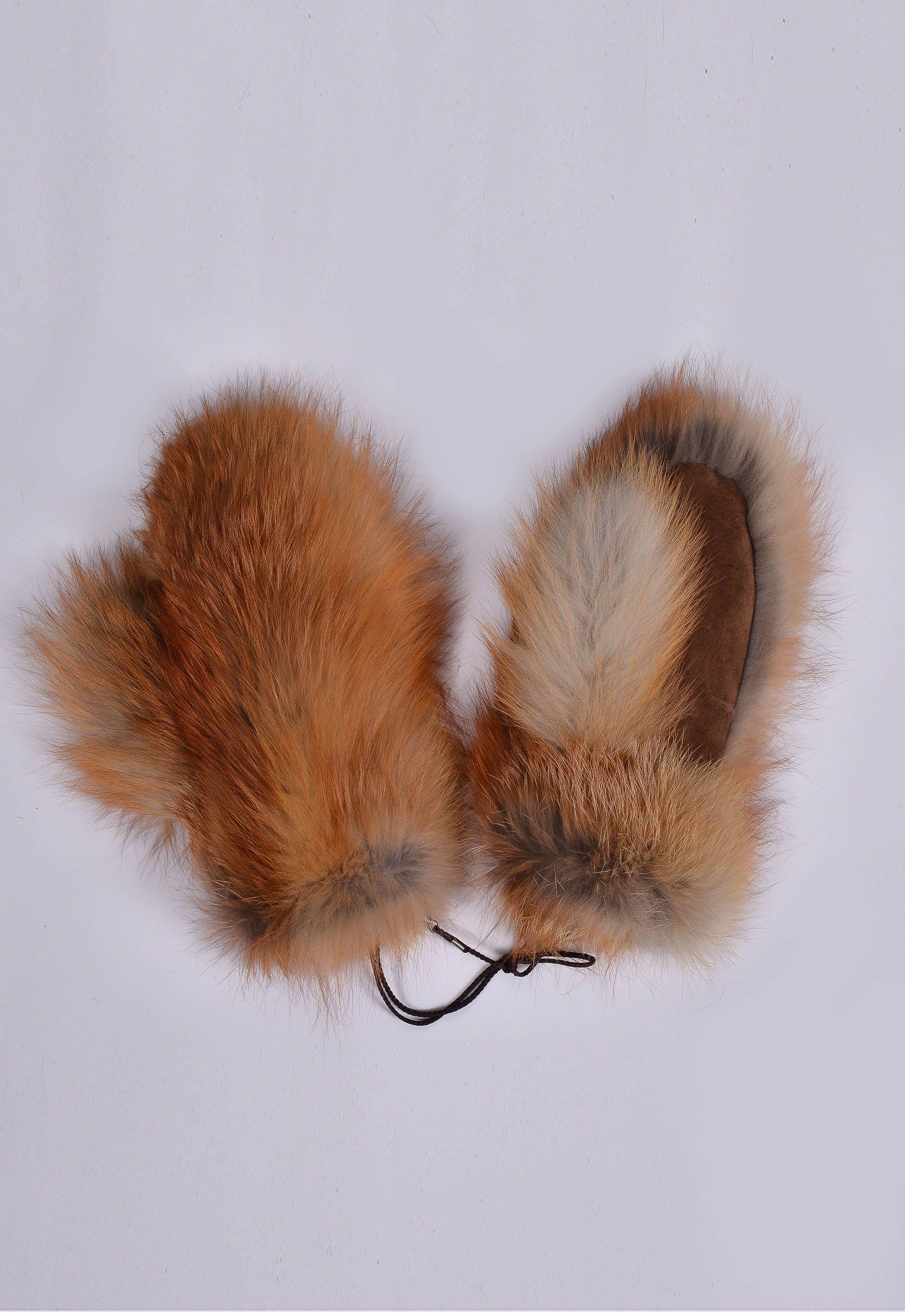 Варежки из меха лисы с замшей фото