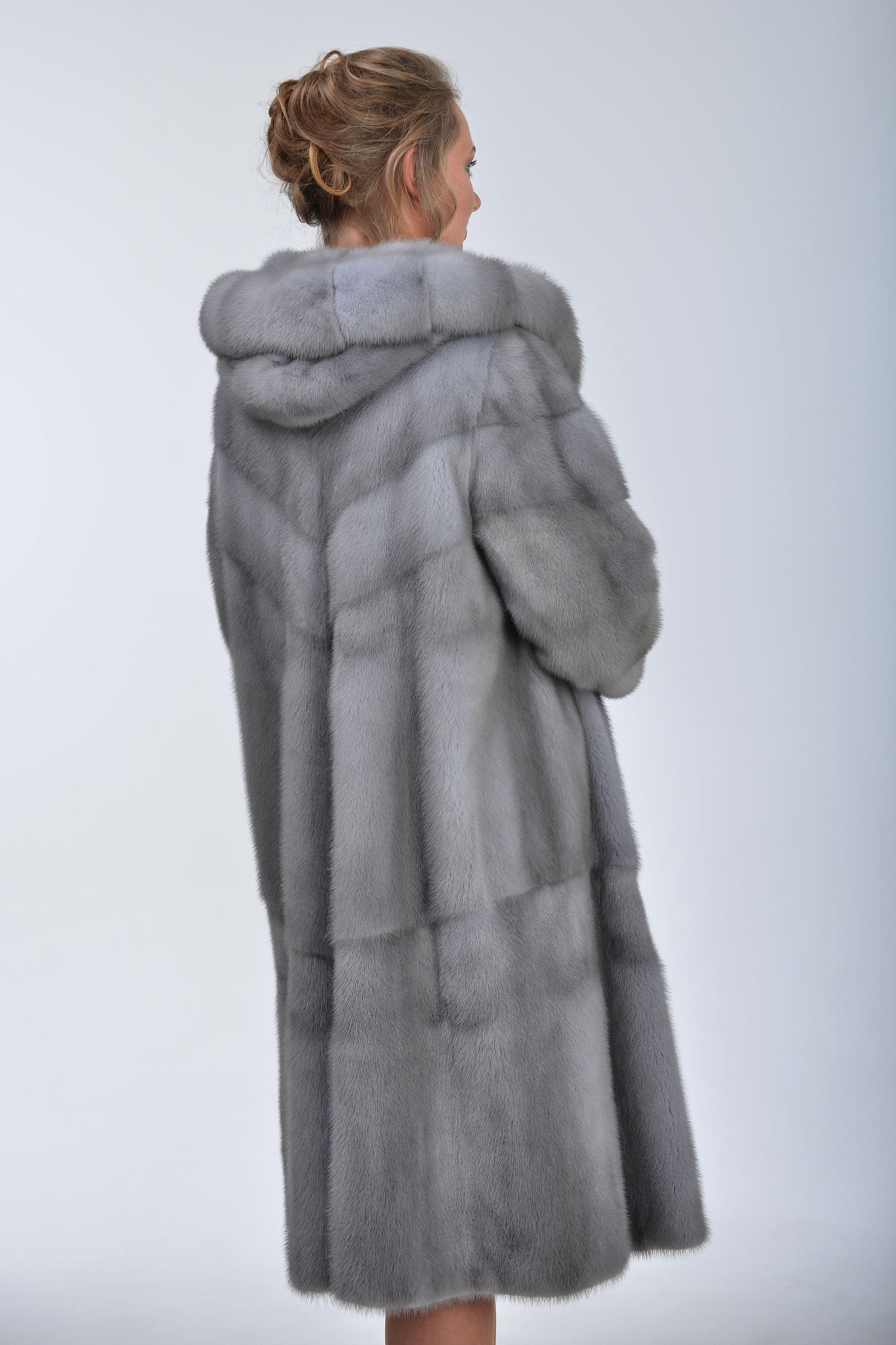 Шуба из норки с капюшоном фото