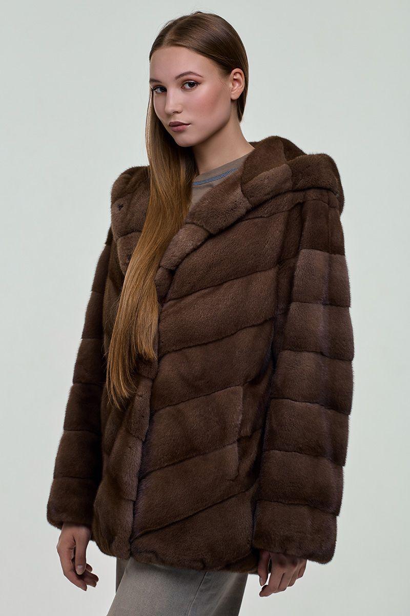 Норковая куртка с капюшоном фото