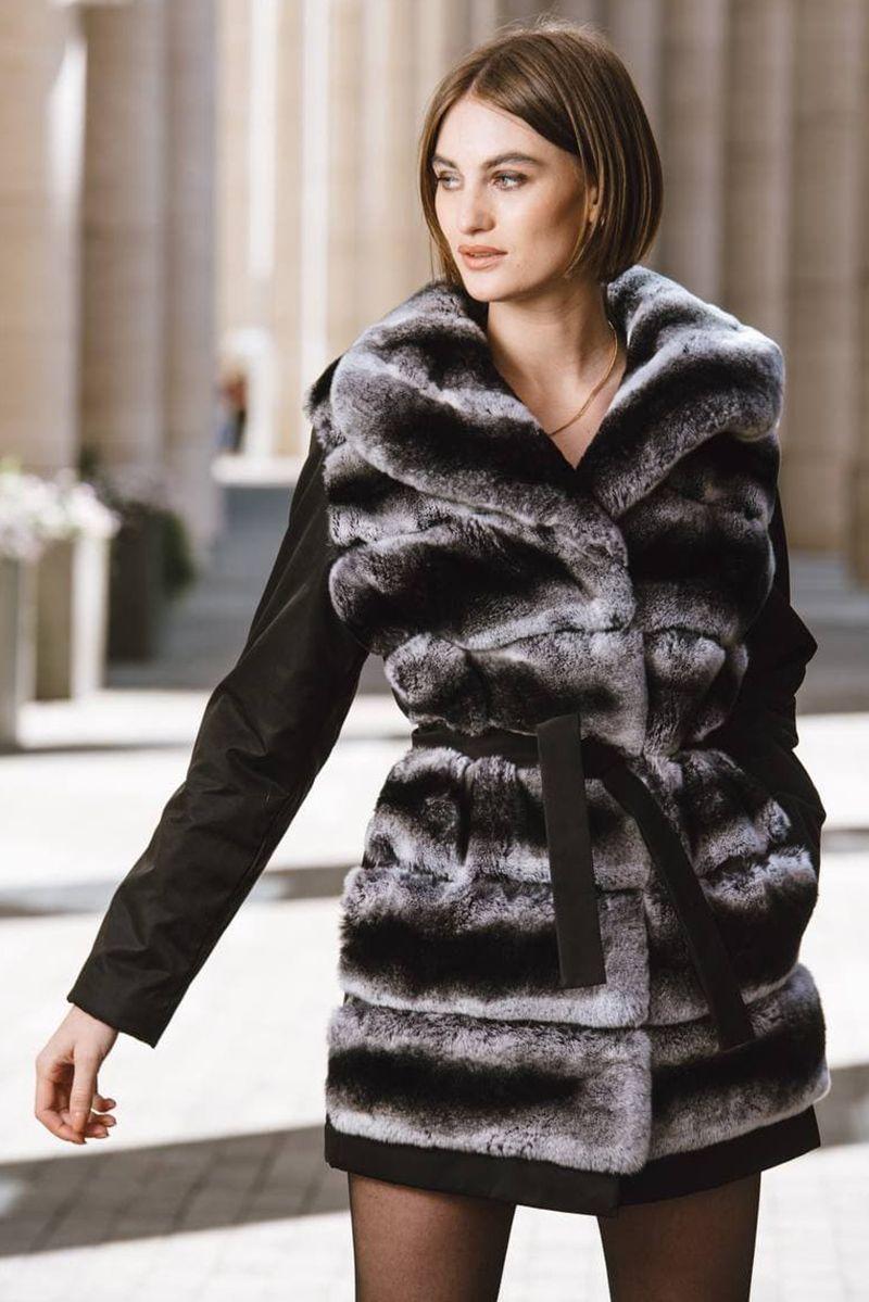 Куртка  из меха кролика с тканью фото