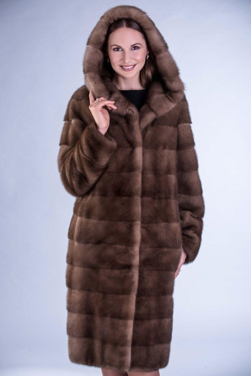 Норковая шуба с капюшоном фото