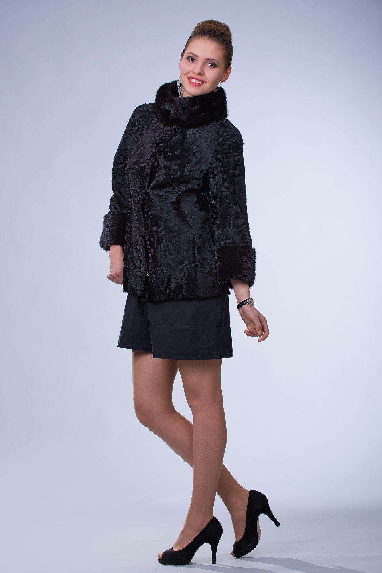 Куртка из каракульчи с отделкой из норки фото