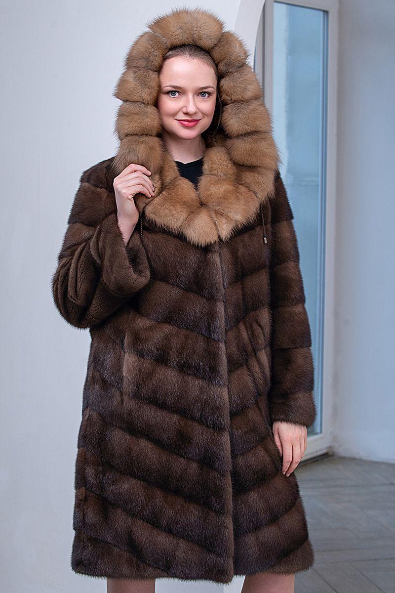 Норковая шуба с воротником из куницы фото