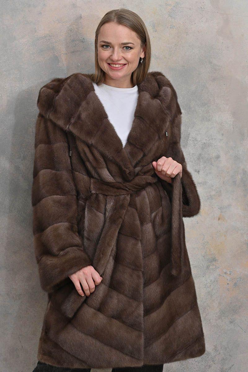 Шуба из норки с капюшоном фото