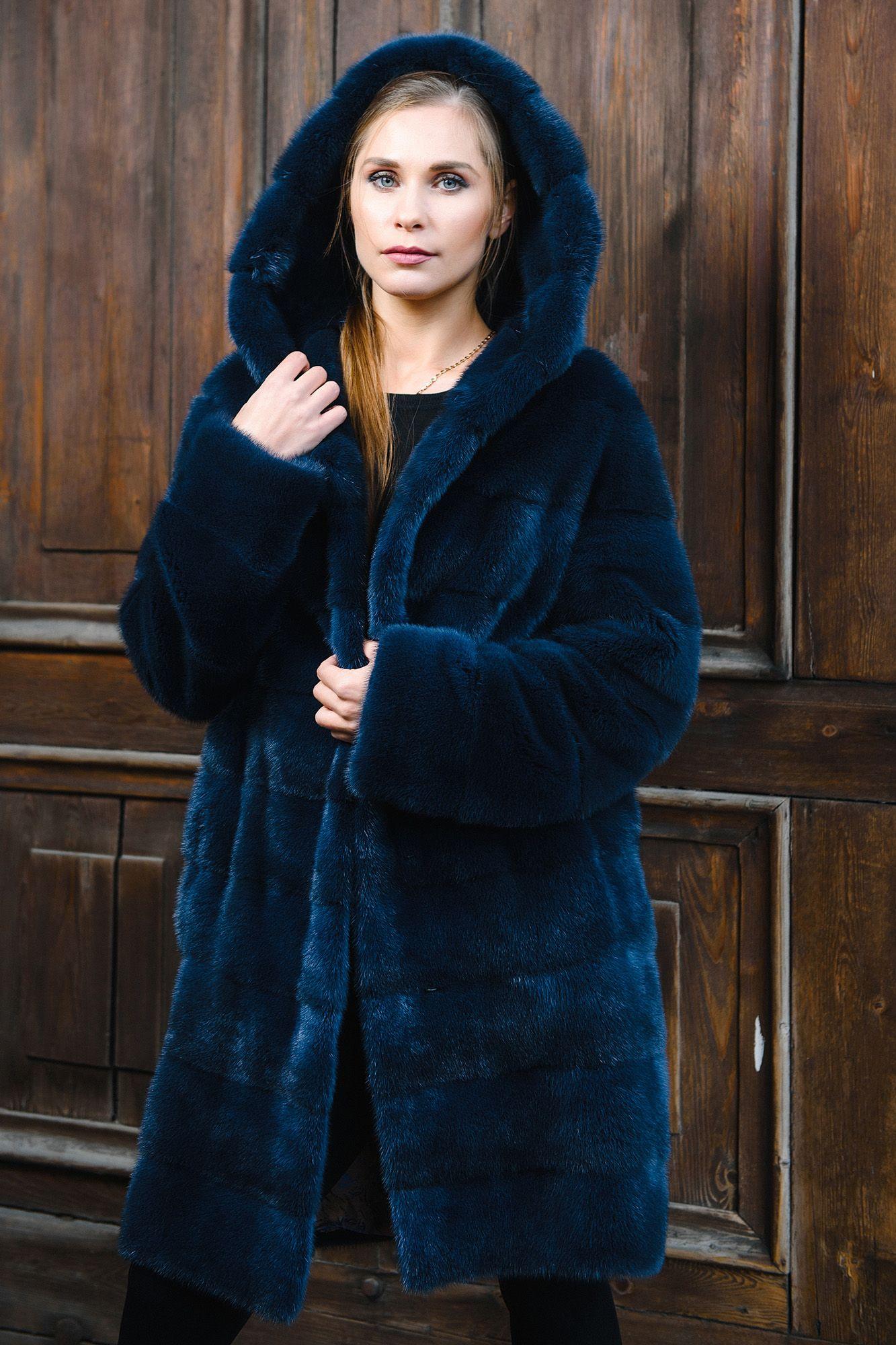 Норковая шуба с капюшоном фото