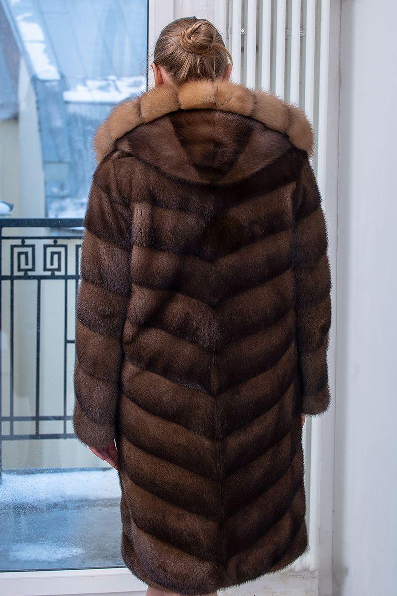 Норковая шуба с воротником из куницы фото