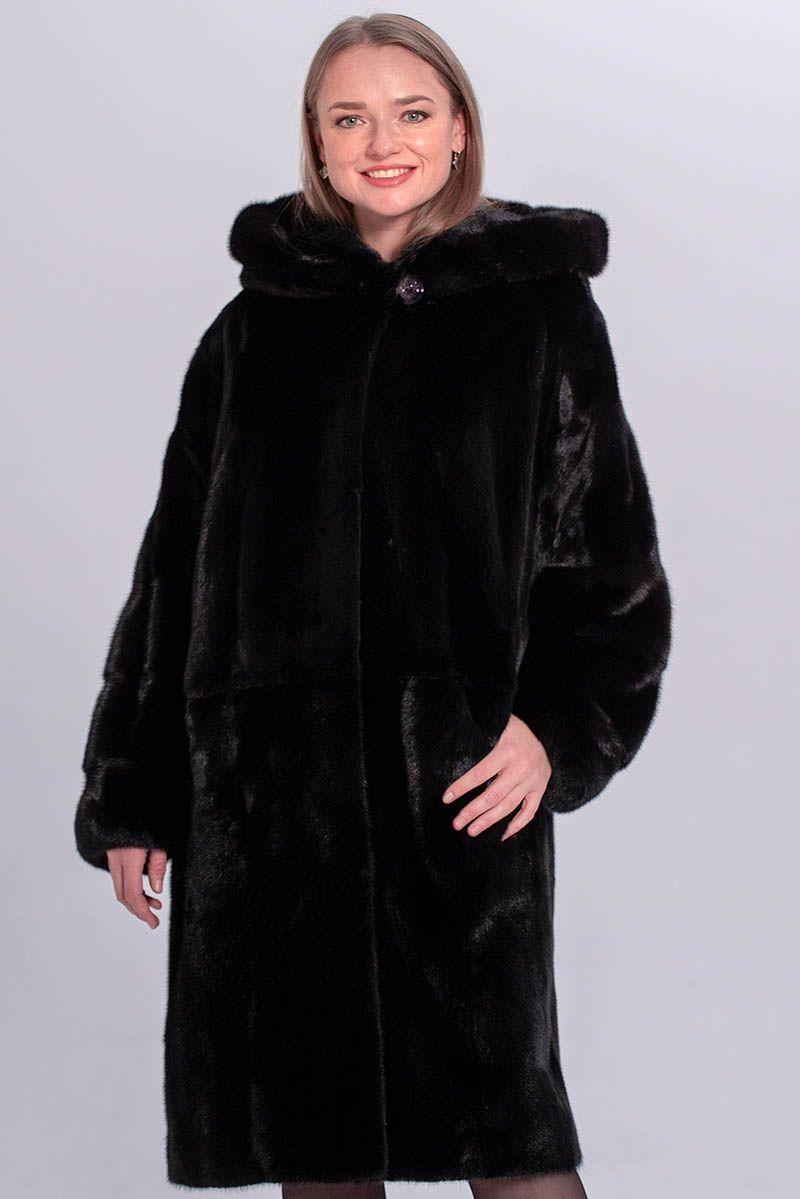 Норковая шуба с капюшоном фото