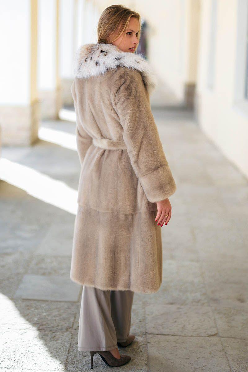 Норковая шуба с воротником из рыси фото