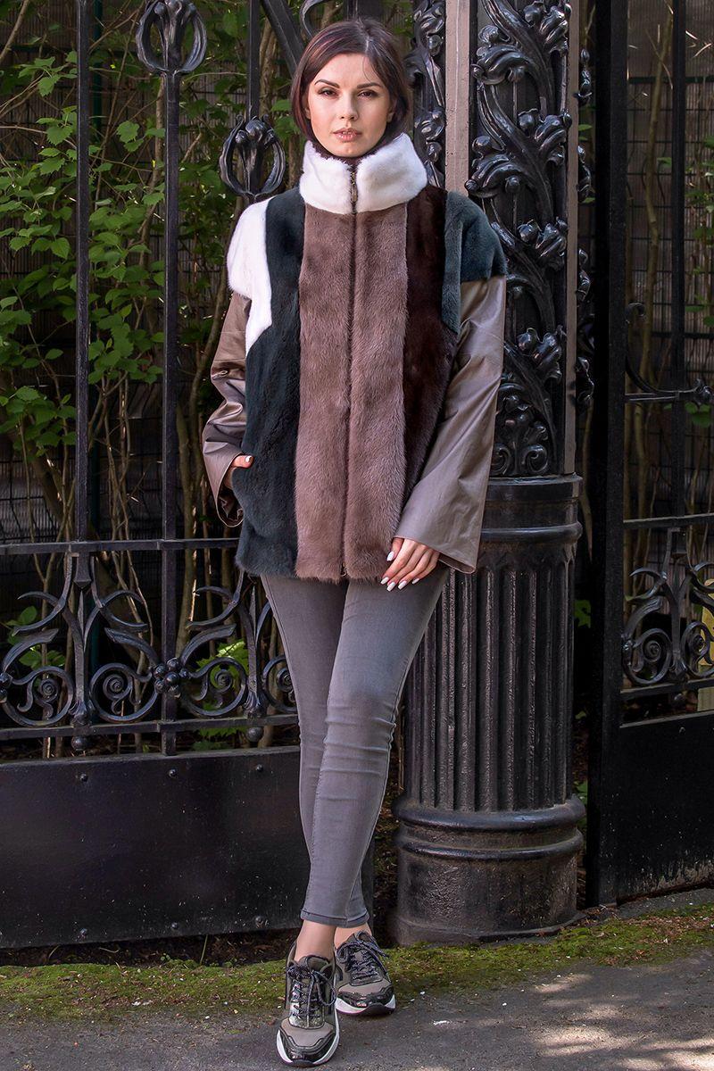 Куртка из меха норки и ткани фото