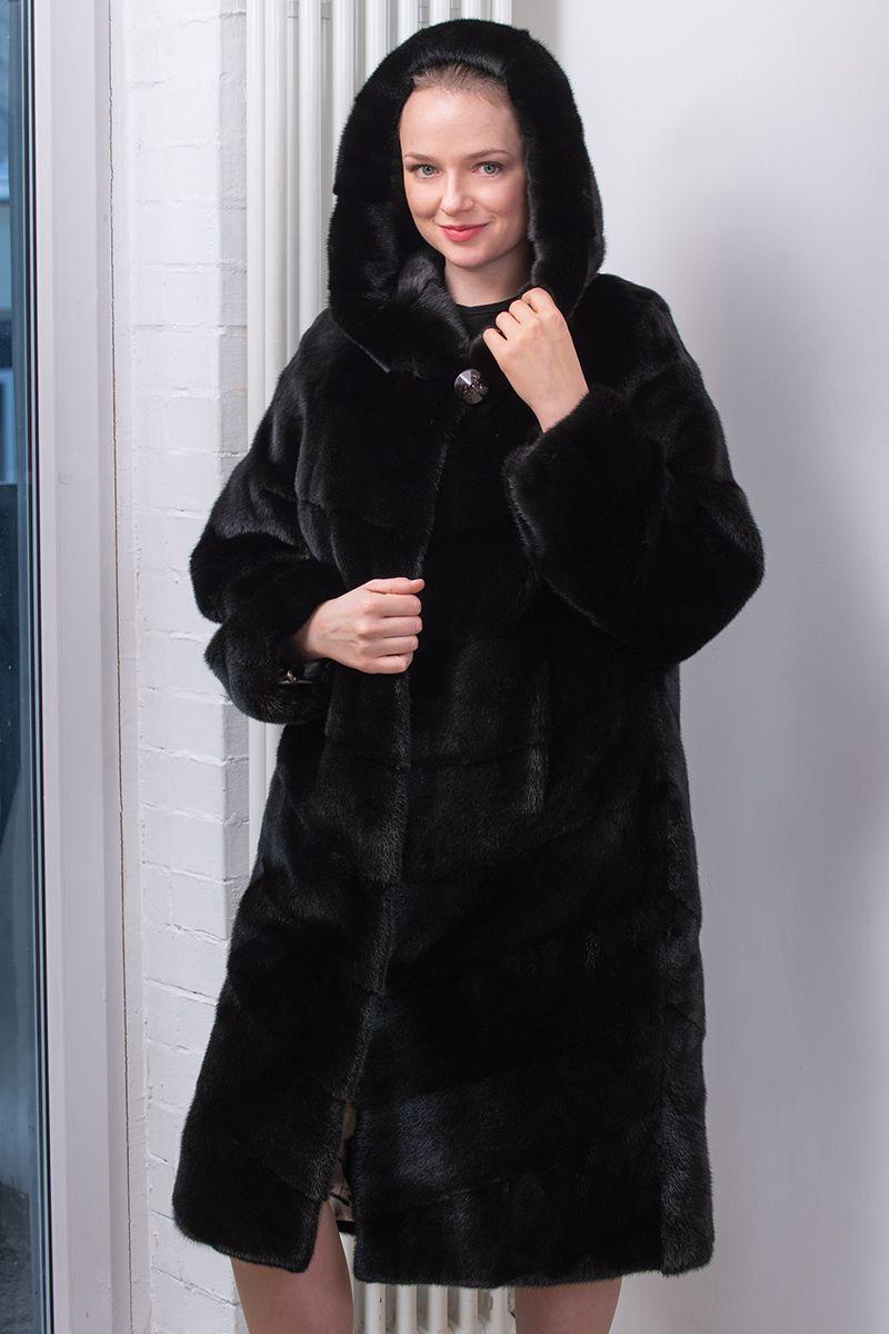 Шуба из норки с капюшоном фото