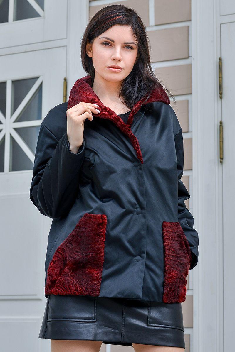 Куртка из плащевой ткани с каракульчой фото