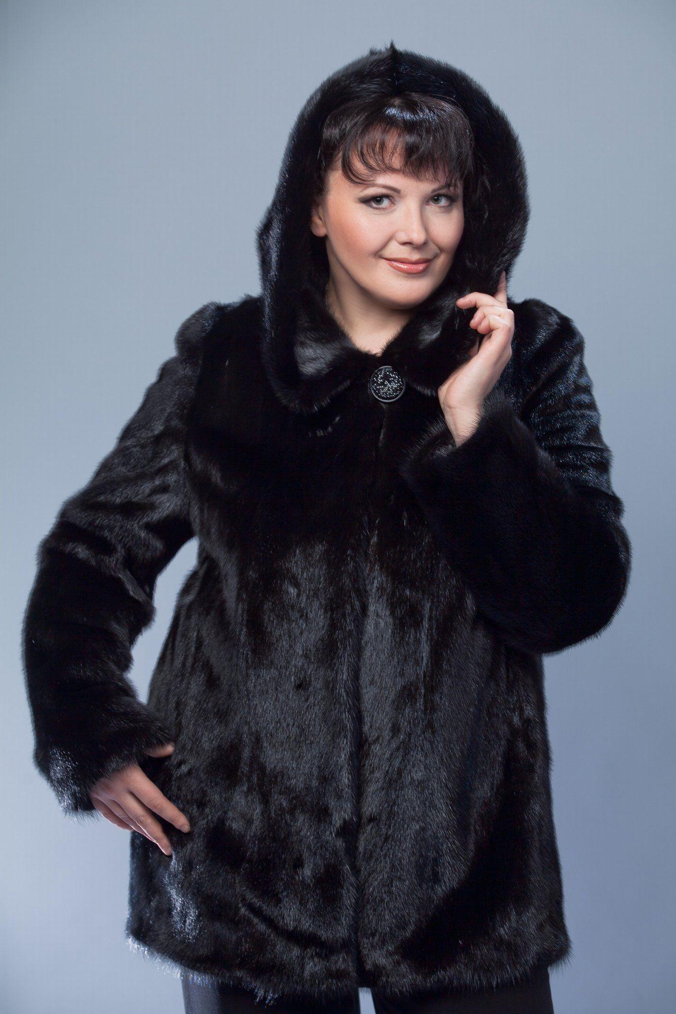 Шуба  из норки с капюшоном фото