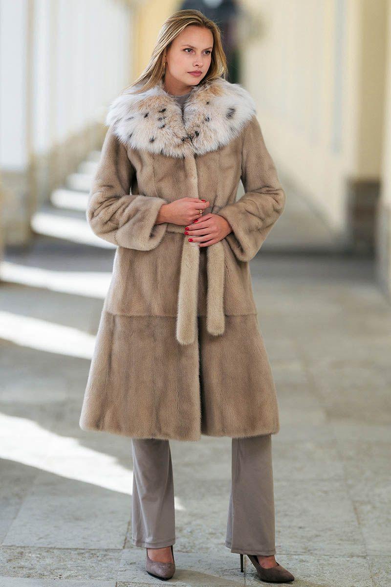 Норковая шуба с воротником из рыси фото